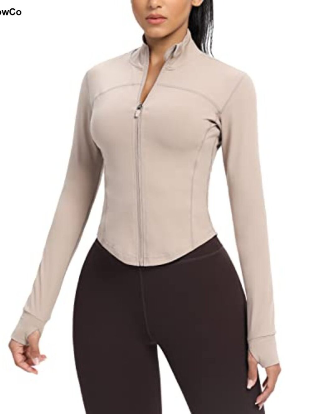 Women's Cropped Zip Athletic Jacket Running Top Thumb Holes Nylon Lycra